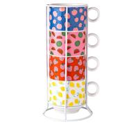 Hohopeti Lot de Set de Tasses Empilables en Céramique 200ml Support | Rangement Facile et Gain de Place, Usage en Restaurant ou Bureau, Structure en Fer Incluse