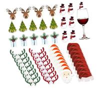 Hohopeti Marqueurs pour Verres à Vin en Bois Noël 80 Pièces Breloques Sapins et Cloches pour Décoration de Table Festive
