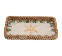 Hohopeti Plateau de Service Rectangulaire Tressé en Rotin Coquillages Décoratifs - Petit Modèle 21,6 X 11,7 Cm - Plateau Organisateur Multifonction pour Maquillage et Parfums - Panier