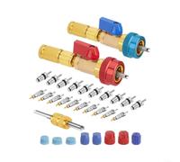 HOHOVYVY R134A Valve, Kit d'extracteur de noyau de soupape pour climatiseurs R134A Haute/basse pression avec vanne sphérique en acier inoxydable 30 pièces Outils