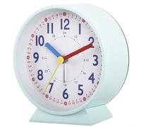 HOHOVYVY Réveil analogique sans tic-tac - Horloge sur pied - 10 cm - En métal - Réveil lumineux - Silencieux - Horloge de bureau - Horloge de bureau ronde - 24 heures - Quartz rond (vert clair)