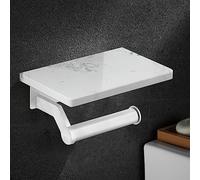 Hoimpro Porte-papier toilette en aluminium brossé avec étagère en marbre naturel blanc, support mural pour rouleau de papier toilette pour salle de bains, cuisine, chambre à coucher