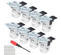 HOJLKLD Sans Bruit Lot de 8 Roulettes pour Meubles avec Freins, 50 mm Roulettes Pivotantes 360° Roulettes Transparent Roulette Meuble Pour Chariot Cabinet Banc de Commode, Vis Incluses