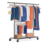 HOKEEPER Doulbe Portant à vêtements robuste avec roulettes, capacité de 209 kg, hauteur réglable et tige extensible, armoire mobile pour chambre à coucher, boutique, noir