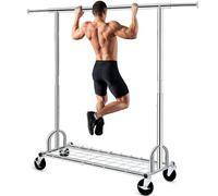 HOKEEPER Portant à vêtements avec étagères, capacité de 204 kg, tringle à vêtements sur roues, portable, à suspendre, chromé