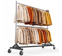HOKEEPER Portant à vêtements commercial avec support en Z, capacité de charge de 180 kg, tringle réglable sur roulettes