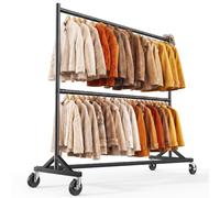 HOKEEPER Portant à vêtements commercial avec support en Z, charge maximale 250 kg, robuste, tringle à vêtements réglable sur roulettes, noir