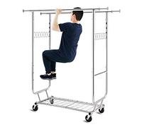 HOKEEPER Portant à vêtements double avec étagères, capacité de 272,2 kg, portant à vêtements sur roulettes, porte-vêtements à roulettes pour suspendre des vêtements