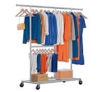 HOKEEPER Portant à vêtements pour suspendre les vêtements - Portant à vêtements robuste avec roulettes - Portant autoportant avec étagères pour chambre à coucher, salon, buanderie, balcon, blanc