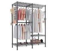 HOKEEPER Portant à vêtements robuste - Charge maximale : 498 kg - Réglable - Avec panneau latéral en maille et crochets - Noir - 117 x 43 x 193,5 cm
