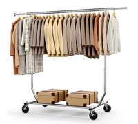 HOKEEPER Portant à vêtements robuste d'une capacité de 136 kg, extensible avec roulettes verrouillables, gain de place pour chambre à coucher, appartement, buanderie