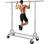 HOKEEPER Portant à vêtements robuste d'une capacité de 238 kg, extensible avec étagères et roues verrouillables, gain de place pour chambre à coucher, appartement, buanderie, argenté