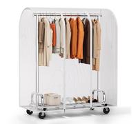 HOKEEPER Portant à vêtements sur roulettes avec revêtement pour charges lourdes, avec capuche, tringle à vêtements extensible pour suspendre les vêtements