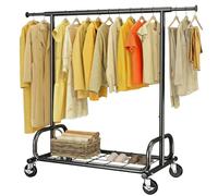 HOKEEPER Portant à vêtements sur roulettes - Capacité de charge de 136 kg - Tringle à vêtements extensible pour suspendre les vêtements - Noir