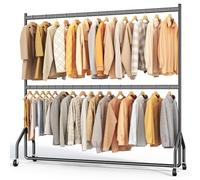 HOKEEPER Porte-vêtements double résistant aux charges lourdes avec grande capacité, organisateur de placard à roulettes pour boutiques, chambre, buanderie, 152 cm