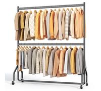 HOKEEPER Porte-vêtements sur roulettes - Double métal - Pour suspendre des vêtements - 152 x 46 x 220 cm