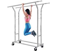 HOKEEPER Tringle à vêtements industrielle sur roulettes - Très résistante - Charge maximale : 181 kg - En métal chromé