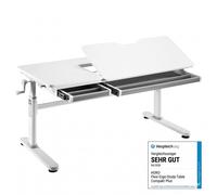 HOKO Bureau Enfant Réglable en Hauteur, Table d'Étude avec Plan de Travail 120x60 cm, 2 Tiroirs, Plateau Inclinable, Blanc, ELIN