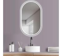 HOKO® LED Miroir Ovale 45x75/75x45cm Montable Verticale/Horizontal+Cadre en métal Noir+Interrupteur Tactile+lumière LED modulable Chaud/Froid/Neutre 2700-6500k. Parfait comme Miroir de Salle de Bains