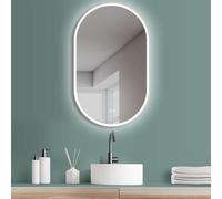 HOKO® Miroir LED Ovale 50 x 90 cm/90 x 50 cm, Havane, avec Chauffage Miroir, Cadre en métal Blanc, Suspension Murale et transversale, Interrupteur Tactile, Changement de Couleur 2700-6500K