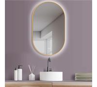 HOKO® Miroir Lumineux Antibuée Ovale 45x75/75x45cm avec Cadre en métal doré. Montage Vertical/Horizontal. Miroir de Salle de Bain+Interrupteurs tactiles pour Changer la lumière LED 2700-6500k