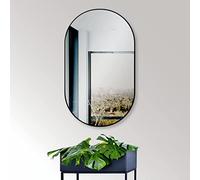 HOKO® Miroir Mural Design Ovale 45 x 75 cm avec Cadre métallique Noir Mat. Montage Possible en Haut et en QUADRIER. Salle de Bain, Couloir, Chambre à Coucher, Salon