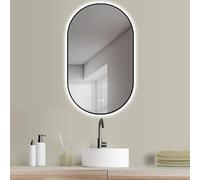 HOKO® Mural Miroir LED Ovale Design 50x90cm/90x50cm avec Cadre en métal Noir+Anti-BUÉE+Chauffage DE Miroir+Horloge Digitale+Interrupteur Tactile+Lumière LED Variable Chaud-Froid-Neutre 2700-6500k