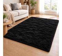 HOKXUAN Tapis Salon Dessous Antidérapant à Poils Longs 90x170cm Noir | Grand Carpet Durable Facile Entretien Fausse Fourrure Douce Pour Salon Chambre