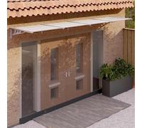 Holamys Auvent de porte gris et transparent 396 x 90 cm en polycarbonate résistant aux intempéries pour entrée, balcon et terrasse avec cadre stable, montage facile, matériau durable