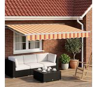 Holamys Auvent électrique extensible jaune, orange, blanc, 2,5 x 2 m, avec télécommande, résistant aux intempéries, coupe-vent, protection UV, pour terrasse, jardin, balcon, store latéral, coupe-vent