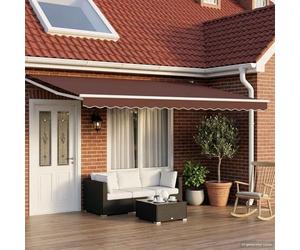 Holamys Auvent extensible marron 4 x 2 m avec cadre en aluminium et tissu polyester pour balcon, terrasse, jardin, extérieur, protection solaire, coupe-vent, résistant aux intempéries, sans perçage