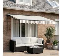 Holamys Auvent rétractable 3 x 2,5 m en gris clair et blanc avec tissu en polyester coupe-vent, cadre en aluminium stable, manivelle pratique, montage mural, protection solaire idéale pour balcon et
