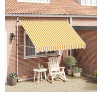 Holamys Auvent rétractable manuel - 300 cm - Orange et blanc - Résistant aux intempéries - Protection contre le vent - Pour balcon, terrasse, jardin - Avec manivelle - Projection de 120 cm - Polyester