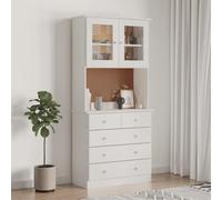 Holamys Buffet Alta Blanc en Bois Massif de pin 77x35x165 cm avec étagères, tiroirs, Portes vitrées pour Rangement, décor esthétique et Organisation de Livres et Objets