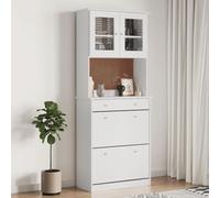 Holamys Buffet Alta Blanc en Bois Massif de pin 77x35x188 cm avec étagères, tiroir, Portes vitrées, Meuble de Rangement idéal pour Salon, décoration esthétique et Organisation Pratique