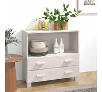Holamys Buffet HAMAR Blanc en Bois Massif de pin 85x35x80 cm Meuble à tiroirs avec Compartiment Rangement Stable pour décor esthétique et Organisation Pratique