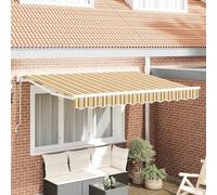 Holamys Cadre d'auvent jaune gris 250 x 200 cm pour balcon, terrasse, jardin, extérieur, protection solaire avec manivelle manuelle ou moteur électrique, tissu résistant aux intempéries, extensible