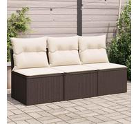 Holamys Canapé de Jardin 3 Places Brun en résine tressée avec Coussins Blancs crème, Rangement étanche intégré, Dimensions 165x62x69 cm, mobilier d'extérieur modulable pour Patio et décoration