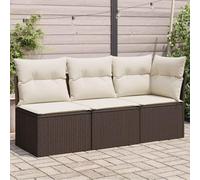 Holamys Canapé de Jardin 3 Places en résine tressée Brun avec Coussins crème, Fonction de Rangement, Ensemble mobilier extérieur modulable, idéal pour Patio et décor Jardin