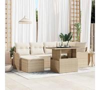 Holamys Ensemble canapé de Jardin 7 pcs Beige Poly rotin modulable avec Table en Verre trempé et Coussins d'extérieur Confortable pour terrasse et Patio, mobilier Outdoor Chic et résistant aux UV