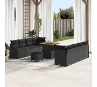 Holamys Ensemble canapé de Jardin modulable 11 pcs Noir en Poly rotin résistant aux UV avec Coussins Confortables et Table en Bois d'acacia pour terrasse extérieure et décor Patio Chic