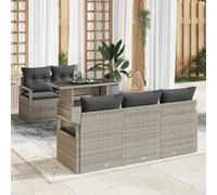 Holamys Ensemble canapé de Jardin modulable 6 pcs polyrotin Gris Clair avec Coussins Polyester, Table Acier réglable, résistant aux UV pour terrasse, extérieur et décor Patio Chic