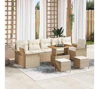 Holamys Ensemble de canapé de Jardin 10 pcs Beige crème en Poly rotin avec Cadre Acier Enduit de Poudre et Bois d'acacia modulable pour terrasse extérieure Confortable et Rangement Pratique