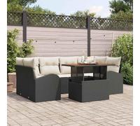 Holamys Ensemble de canapé de Jardin 7 pcs Noir et crème en Poly Rattan avec Coussins Amovibles, Acier Enduit de Poudre, Bois d'acacia, mobilier extérieur pour Patio et terrasse