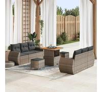 Holamys Ensemble de canapé de Jardin modulable 9 pcs en polyrotin Gris avec Coussins Polyester, Table Ajustable, Compartiments de Rangement, mobilier extérieur résistant aux intempéries pour Patio