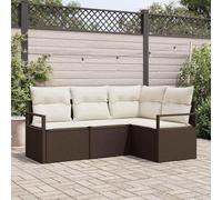 Holamys Ensemble de canapés 4 pcs Marron crème en polyrotin avec Coussins modulaires pour Jardin terrasse extérieur, mobilier Patio Durable, Confort et Design élégant pour décor extérieur