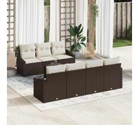 Holamys Ensemble de Canapés 8 pcs Marron et Crème en Polyrotin résistant aux UV avec Table, Sièges modulables pour Terrasse et Jardin, Mobilier d'extérieur Chic et Fonctionnel