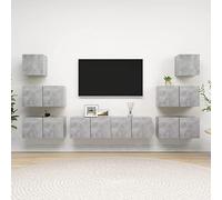 Holamys Ensemble de Meubles TV 8 pcs Gris béton en Bois d'ingénierie, 6 Grands modules 60x30x30 cm, 2 Petits modules 30,5x30x30 cm, Meuble TV Suspendu pour Salon et Chambre