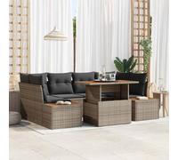 Holamys Ensemble de Salle à Manger pour Jardin 9 pcs Gris et Marron en polyrotin avec Table en Acacia Massif, chaises modulables Confortables, Cadre en Acier Mat pour extérieur