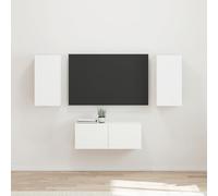 Holamys Ensemble Meuble TV Mural 6 pièces Blanc Bois d'ingénierie avec 7 Portes et étagère, Meuble TV pour Salon, Centre de Divertissement, Console TV Fonctionnelle et Design épuré
